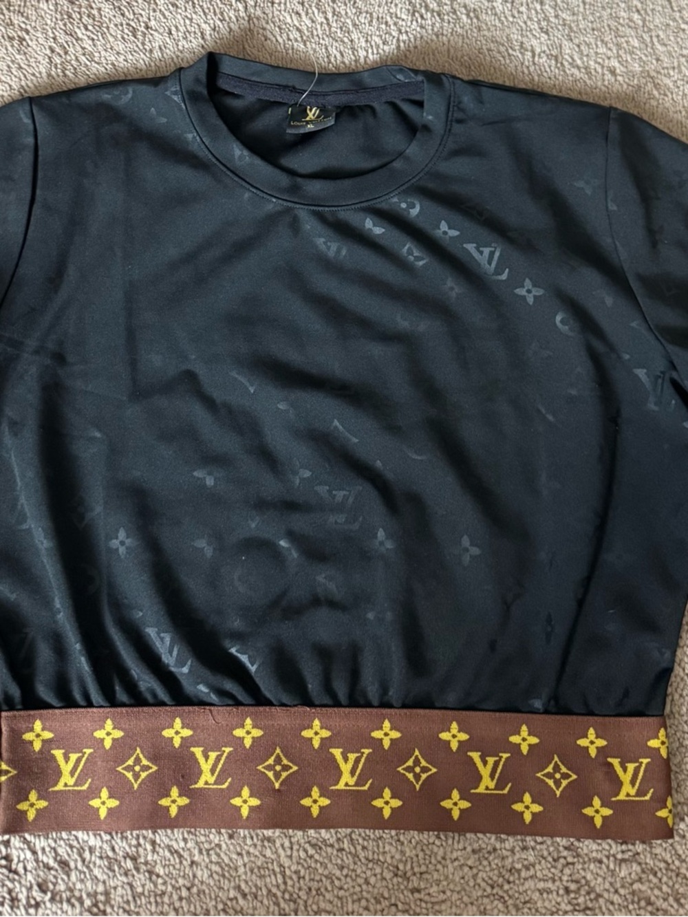 Louis Vuitton Black Crop Top with Brown and Gold Monogram Hem